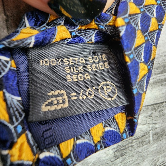 Ermenegildo Zegna Exclusive Design Tie Blue Gold Geometric Silk Necktie‎ Italy - Picture 11 of 12
